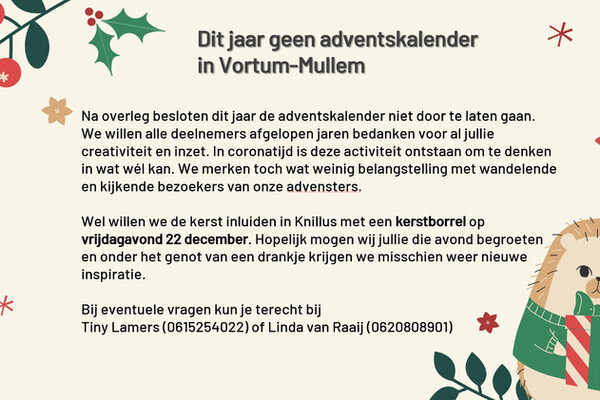 Dit jaar geen adventskalender in Vortum-Mullem