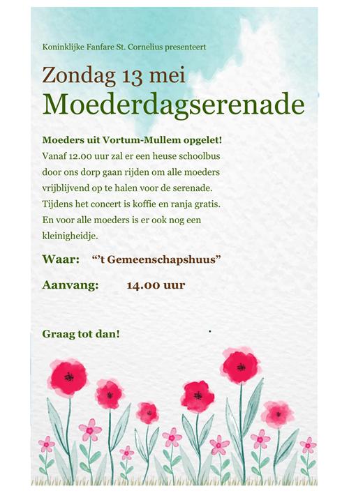 Moederdagserenade as Zondag 13 Mei