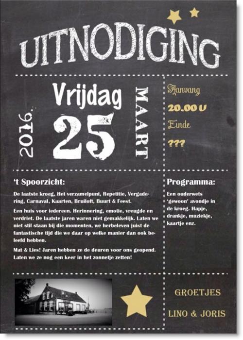 Uitnodiging "avondje 't Spoorzicht"